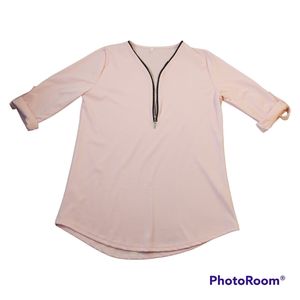 Women's Fashion Casual Shirt, V-Neck, Long 3/4 sleeve Top, Zipper,  XL blouse